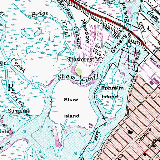 Topographic Map of Shaw Cutoff, NJ