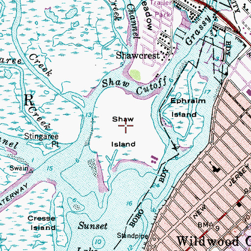 Topographic Map of Shaw Island, NJ