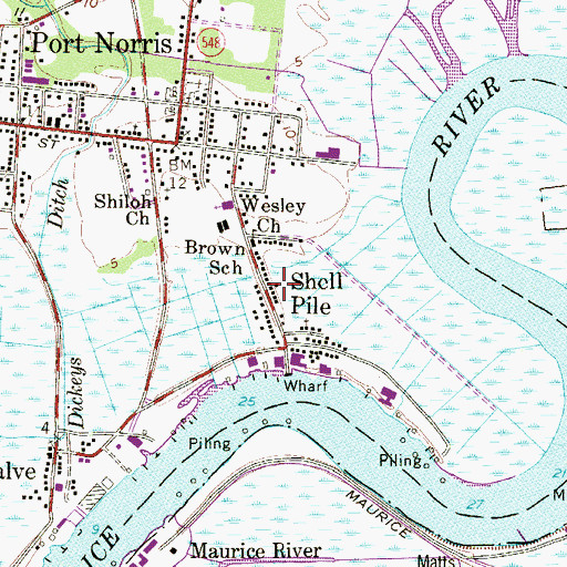 Topographic Map of Shell Pile, NJ