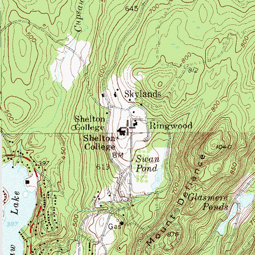 Topographic Map of Shelton College (historical), NJ