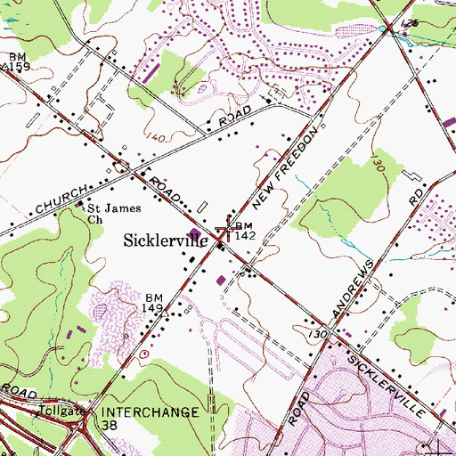 Topographic Map of Sicklerville, NJ