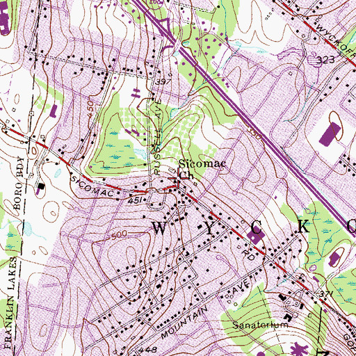 Topographic Map of Sicomac Church, NJ