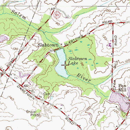Topographic Map of Slabtown Lake, NJ