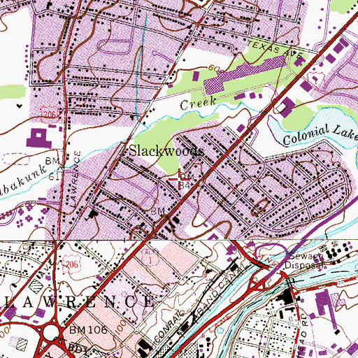 Topographic Map of Slackwoods, NJ
