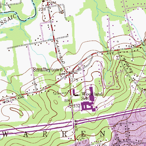 Topographic Map of Smalleytown, NJ