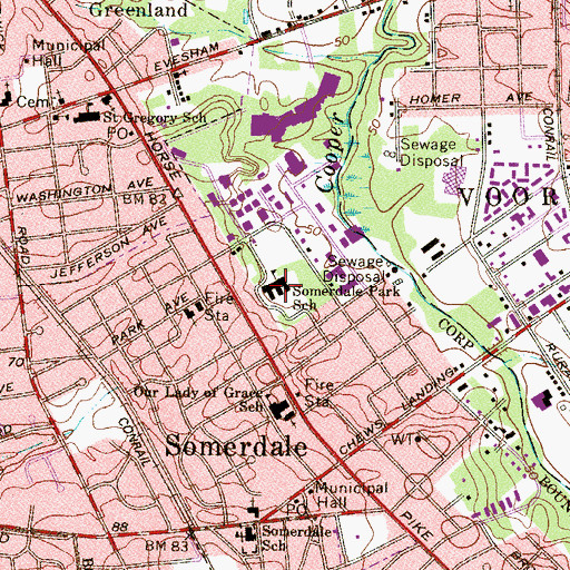 Topographic Map of Somerdale Park Elementary School, NJ