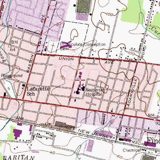 Topographic Map of Robert Wood Johnson University Hospital - Somerset Campus, NJ