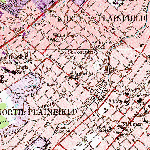 Topographic Map of Somerset Elementary School, NJ