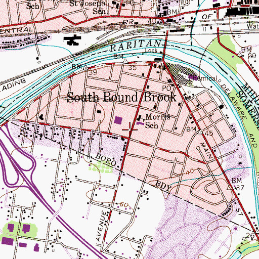 Topographic Map of South Bound Brook, NJ