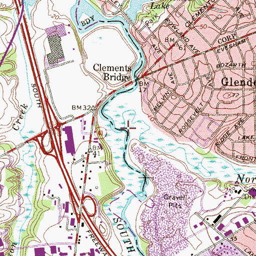 Topographic Map of South Branch Big Timber Creek, NJ