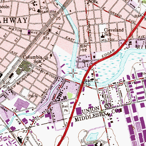 Topographic Map of South Branch Rahway River, NJ