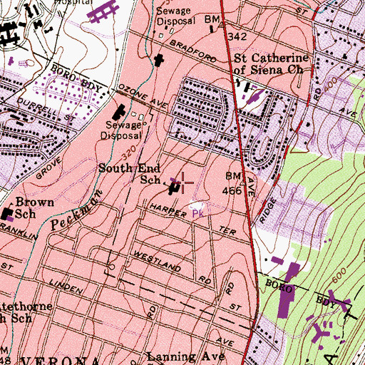 Topographic Map of South End Elementary School, NJ