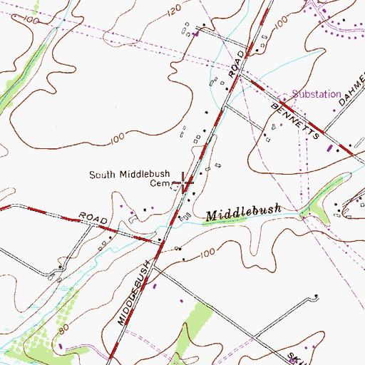 Topographic Map of South Middlebush Cemetery, NJ