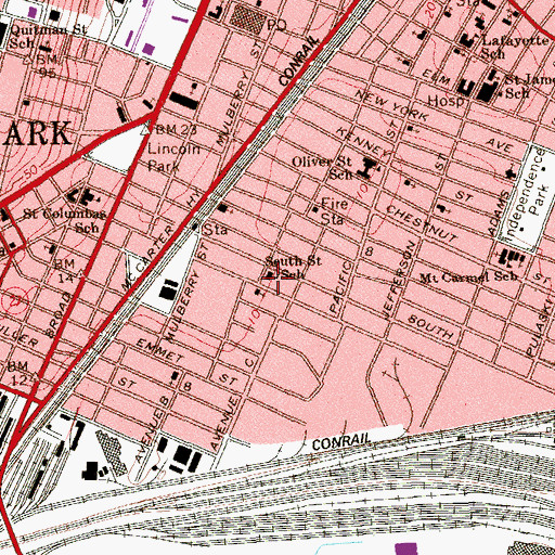 Topographic Map of South Street Elementary School, NJ