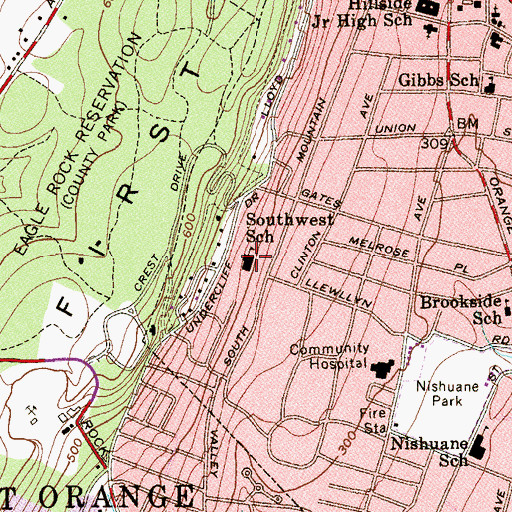 Topographic Map of Southwest School, NJ