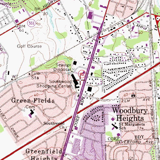 Topographic Map of Southwood Shopping Center, NJ