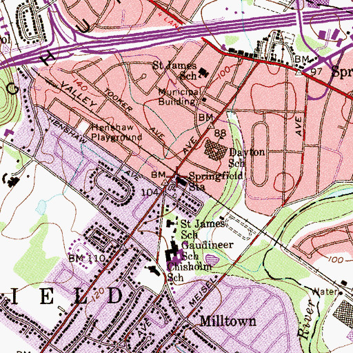 Topographic Map of Springfield, NJ