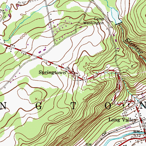 Topographic Map of Springtown, NJ