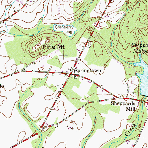 Topographic Map of Springtown, NJ