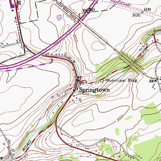 Topographic Map of Springtown, NJ