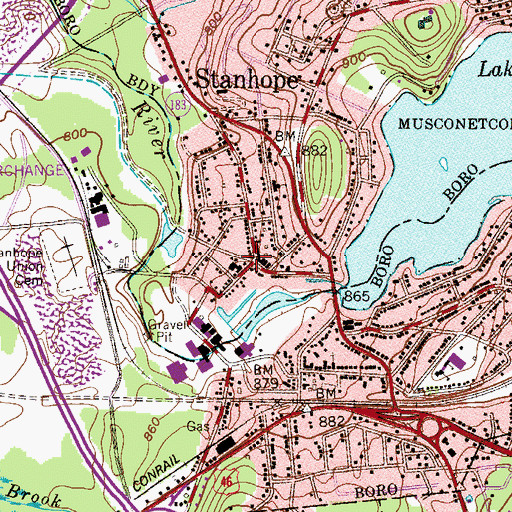 Topographic Map of Stanhope, NJ