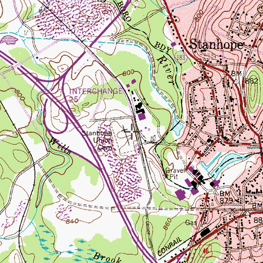 Topographic Map of Stanhope Union Cemetery, NJ