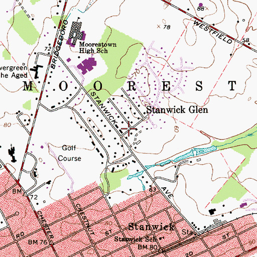 Topographic Map of Stanwick Glen, NJ
