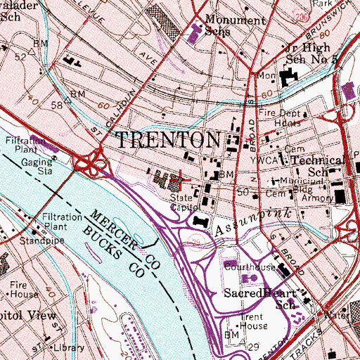 Topographic Map of New Jersey State House, NJ