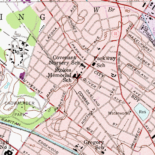 Topographic Map of Joseph Stokes Memorial Elementary School, NJ