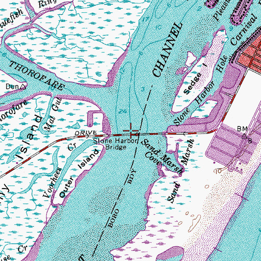 Topographic Map of Stone Harbor Bridge, NJ