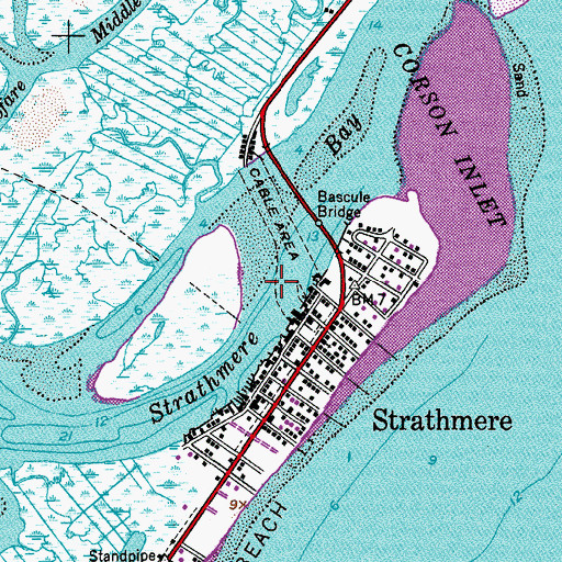 Topographic Map of Strathmere Bay, NJ