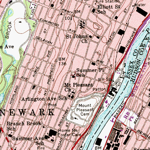 Topographic Map of Summer Place School, NJ