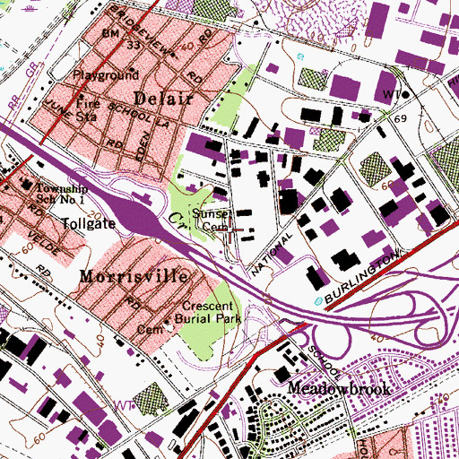 Topographic Map of Sunset Cemetery, NJ