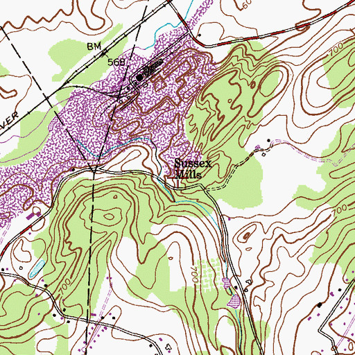 Topographic Map of Sussex Mills, NJ
