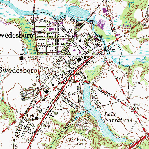 Topographic Map of Swedesboro, NJ