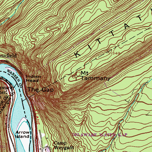 Topographic Map of Mount Tammany, NJ