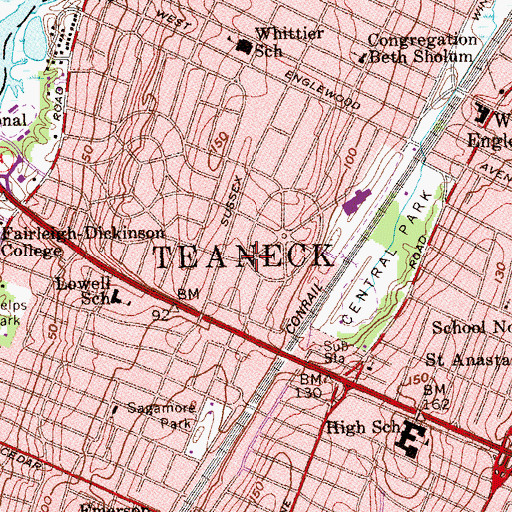 Topographic Map of Teaneck, NJ