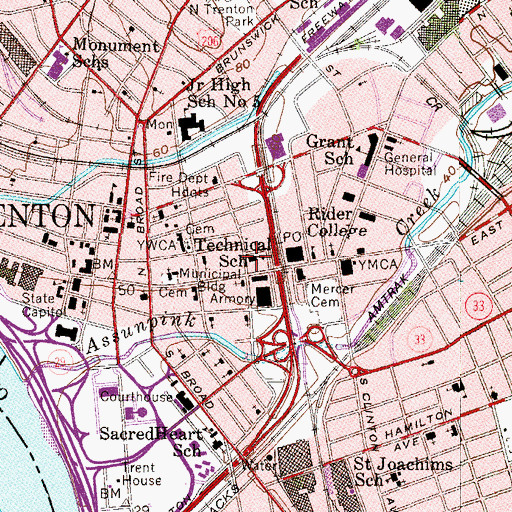 Topographic Map of Technical School, NJ