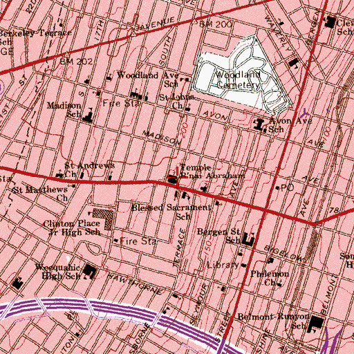 Topographic Map of Temple B'nai Abraham, NJ