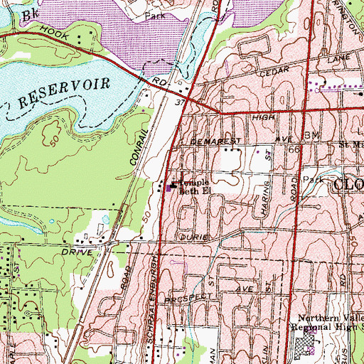 Topographic Map of Temple Beth El, NJ