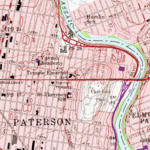 Topographic Map of Temple Emanuel School, NJ