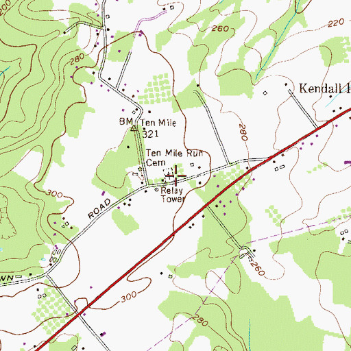 Topographic Map of Ten Mile Run Cemetery, NJ