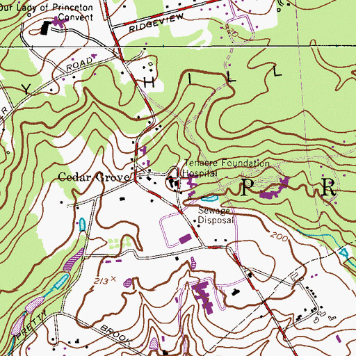 Topographic Map of Tenacre Foundation Hospital, NJ