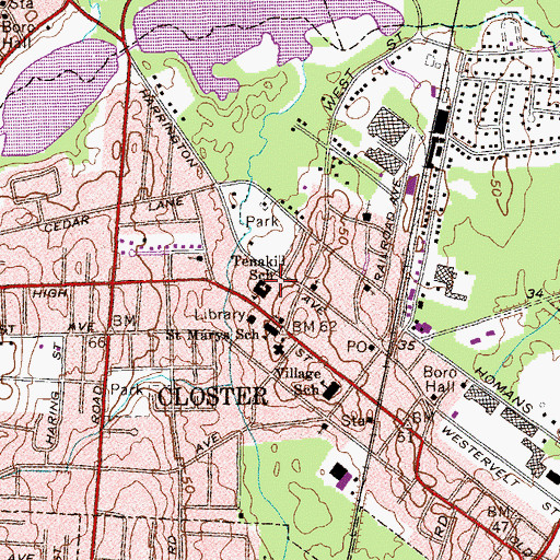 Topographic Map of Tenakill Middle School, NJ