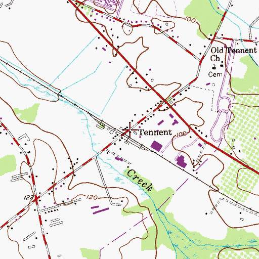 Topographic Map of Tennent, NJ