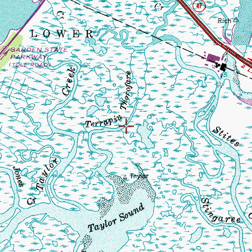 Topographic Map of Terrapin Thorofare, NJ