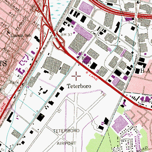 Topographic Map of Teterboro, NJ