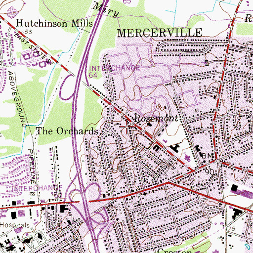 Topographic Map of The Orchards, NJ