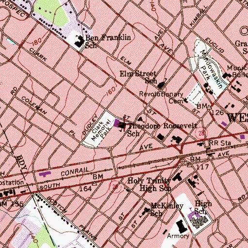 Topographic Map of Roosevelt Intermediate School, NJ