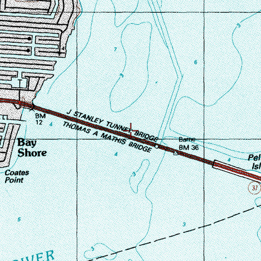 Topographic Map of Thomas A Mathis Bridge, NJ